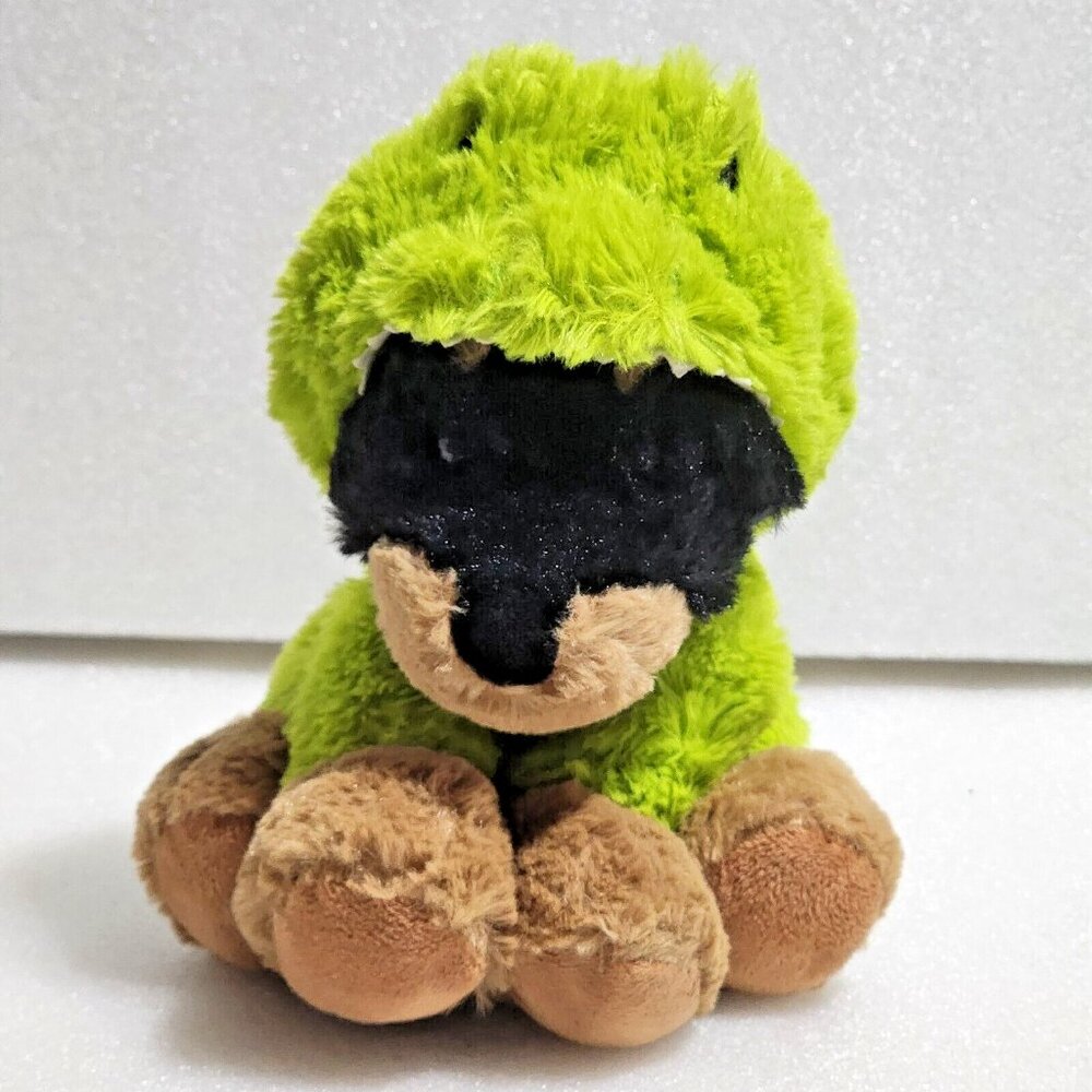 Five Below Black & Brown Rottweiler Dog Green Dinosaur Costume Plush 9"